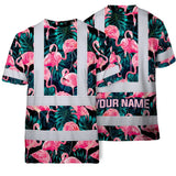Hi Vis Shirt Reflective Tapes Hawaii Flamingo Custom Name Safety Workwear For Workers, Truckers, Operators