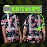 Hi Vis Shirt Reflective Tapes Hawaii Flamingo Custom Name Safety Workwear For Workers, Truckers, Operators