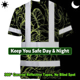 Hi Vis Shirt Reflective Tapes Lime Neon Flowers Custom Name Safety Workwear For Workers, Truckers, Operators