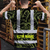 Hi Vis Shirt Reflective Tapes Lime Neon Flowers Custom Name Safety Workwear For Workers, Truckers, Operators