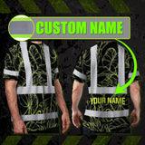 Hi Vis Shirt Reflective Tapes Lime Neon Flowers Custom Name Safety Workwear For Workers, Truckers, Operators