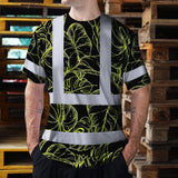 Hi Vis Shirt Reflective Tapes Lime Neon Flowers Custom Name Safety Workwear For Workers, Truckers, Operators