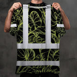 Hi Vis Shirt Reflective Tapes Lime Neon Flowers Custom Name Safety Workwear For Workers, Truckers, Operators