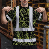 Hi Vis Shirt Reflective Tapes Lime Neon Flowers Custom Name Safety Workwear For Workers, Truckers, Operators
