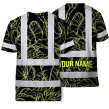 Hi Vis Shirt Reflective Tapes Lime Neon Flowers Custom Name Safety Workwear For Workers, Truckers, Operators