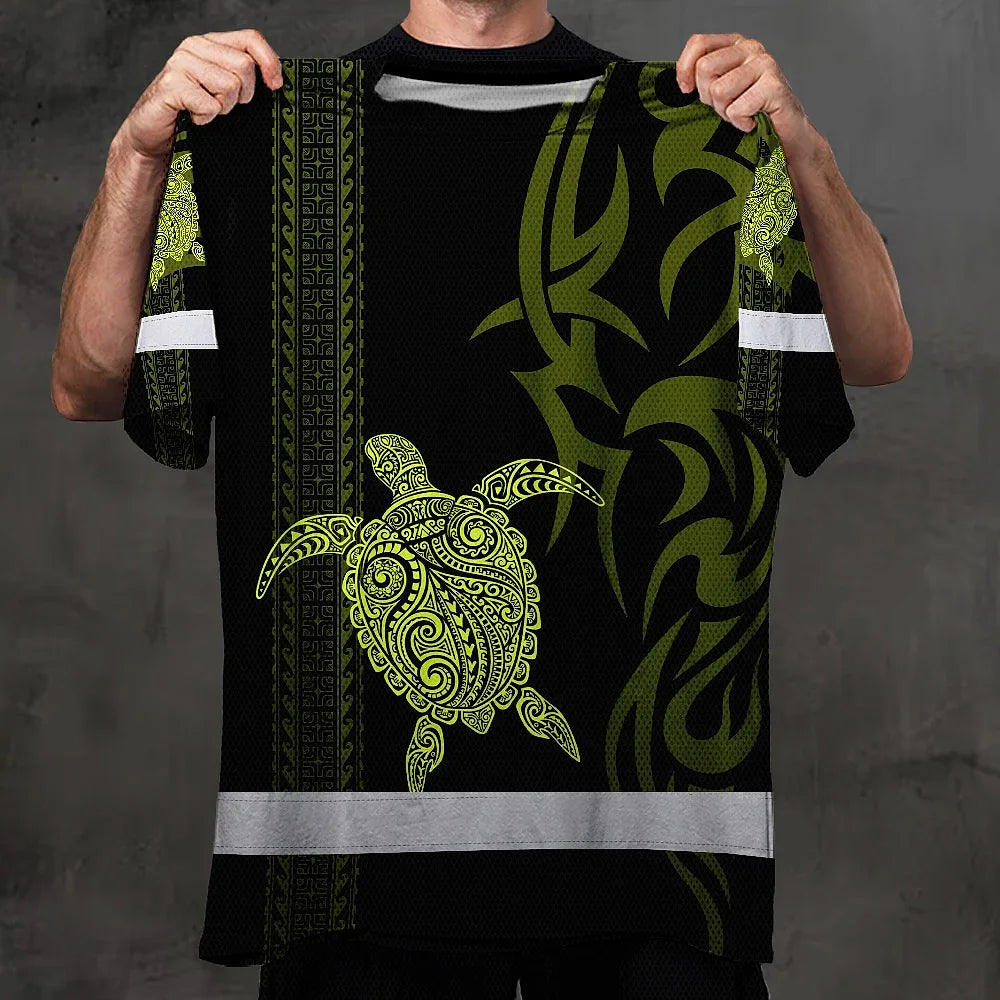 Hi Vis Shirt Reflective Tapes Lime Neon Hawaiian Polynesian Tribal Custom Name