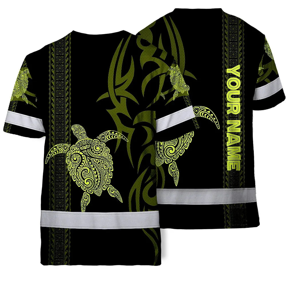 Hi Vis Shirt Reflective Tapes Lime Neon Hawaiian Polynesian Tribal Custom Name