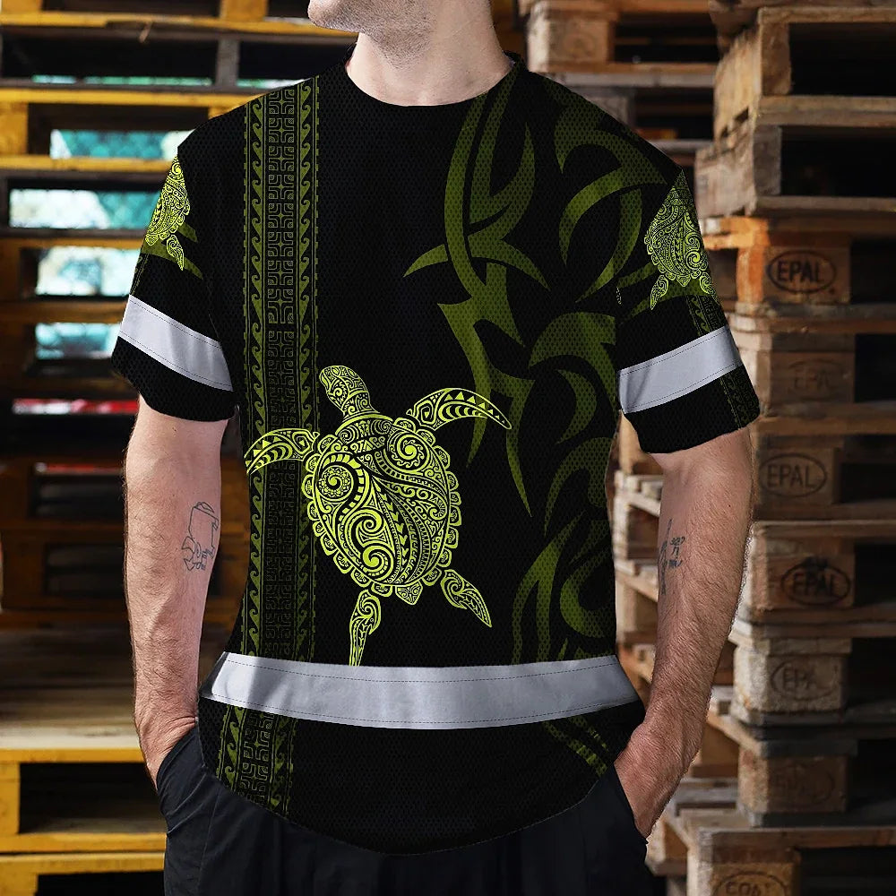 Hi Vis Shirt Reflective Tapes Lime Neon Hawaiian Polynesian Tribal Custom Name
