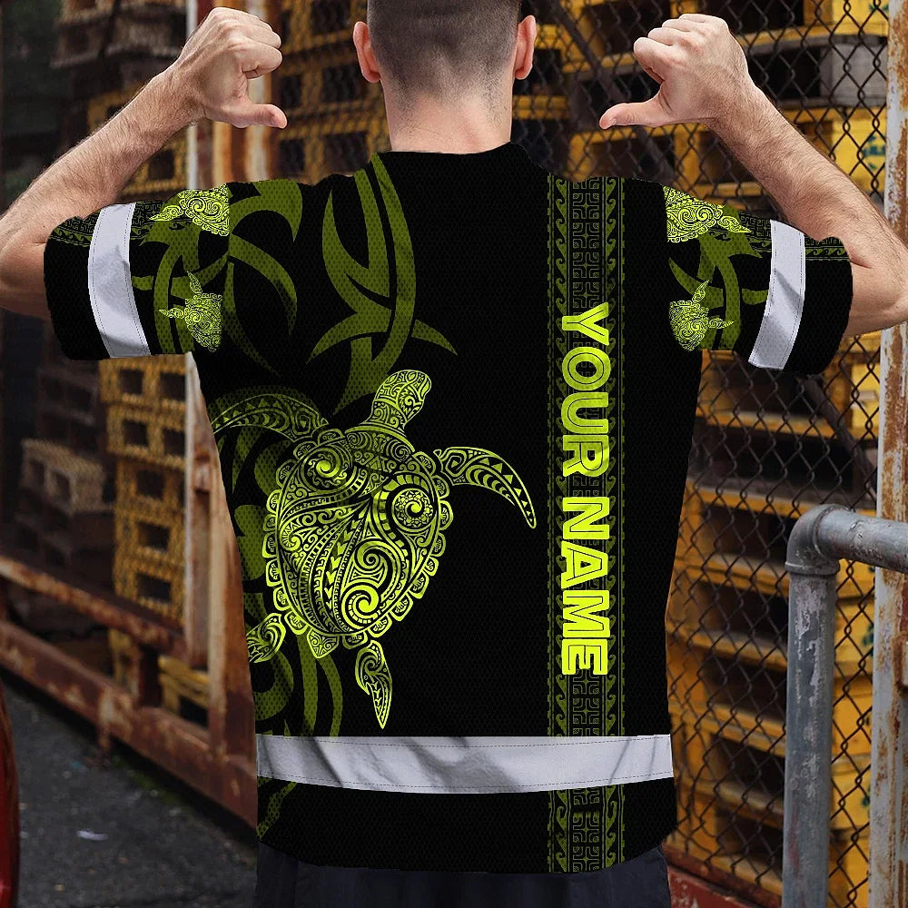 Hi Vis Shirt Reflective Tapes Lime Neon Hawaiian Polynesian Tribal Custom Name