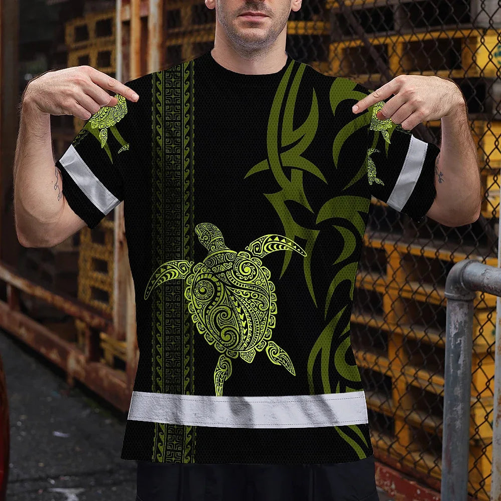 Hi Vis Shirt Reflective Tapes Lime Neon Hawaiian Polynesian Tribal Custom Name