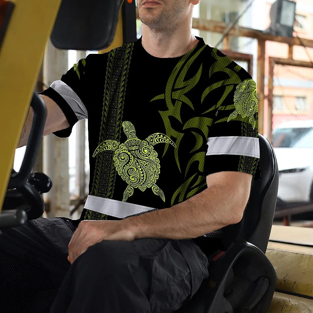 Hi Vis Shirt Reflective Tapes Lime Neon Hawaiian Polynesian Tribal Custom Name