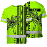 Hi Vis Shirt Reflective Tapes Lime Neon Polynesian And Tree Custom Name Safety Workwear For Workers, Truckers, Operators
