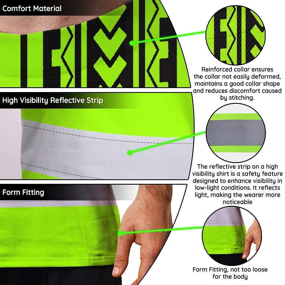 Hi Vis Shirt Reflective Tapes Lime Neon Polynesian And Tree Custom Name Safety Workwear For Workers, Truckers, Operators