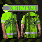 Hi Vis Shirt Reflective Tapes Lime Neon Polynesian And Tree Custom Name Safety Workwear For Workers, Truckers, Operators