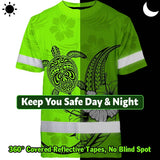 Hi Vis Shirt Reflective Tapes Lime Neon Polynesian Custom Name Safety Workwear For Workers, Truckers, Operators