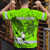 Hi Vis Shirt Reflective Tapes Lime Neon Polynesian Custom Name Safety Workwear For Workers, Truckers, Operators