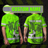 Hi Vis Shirt Reflective Tapes Lime Neon Polynesian Custom Name Safety Workwear For Workers, Truckers, Operators