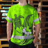 Hi Vis Shirt Reflective Tapes Lime Neon Polynesian Custom Name Safety Workwear For Workers, Truckers, Operators