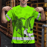 Hi Vis Shirt Reflective Tapes Lime Neon Polynesian Custom Name Safety Workwear For Workers, Truckers, Operators