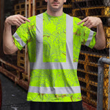 Hi Vis Shirt Reflective Tapes Lime Neon White 2 Flowers Custom Name Safety Workwear For Workers, Truckers, Operators