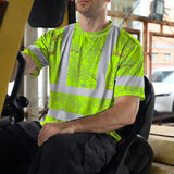 Hi Vis Shirt Reflective Tapes Lime Neon White 2 Flowers Custom Name Safety Workwear For Workers, Truckers, Operators