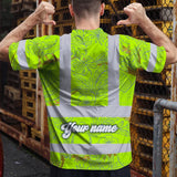 Hi Vis Shirt Reflective Tapes Lime Neon White 2 Flowers Custom Name Safety Workwear For Workers, Truckers, Operators