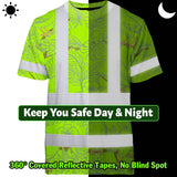 Hi Vis Shirt Reflective Tapes Lime Neon White 2 Flowers Custom Name Safety Workwear For Workers, Truckers, Operators
