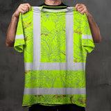 Hi Vis Shirt Reflective Tapes Lime Neon White 2 Flowers Custom Name Safety Workwear For Workers, Truckers, Operators