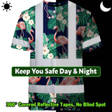 Hi Vis Shirt Reflective Tapes Neon Pink Flowers 2 Custom Name Safety Workwear For Workers, Truckers, Operators