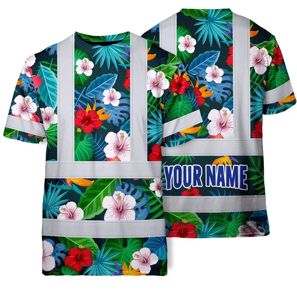 Hi Vis Shirt Reflective Tapes Neon Pink Flowers Custom Name