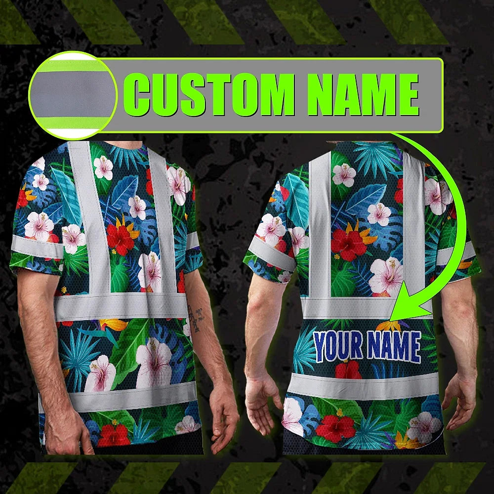 Hi Vis Shirt Reflective Tapes Neon Pink Flowers Custom Name