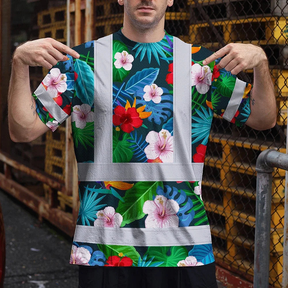Hi Vis Shirt Reflective Tapes Neon Pink Flowers Custom Name