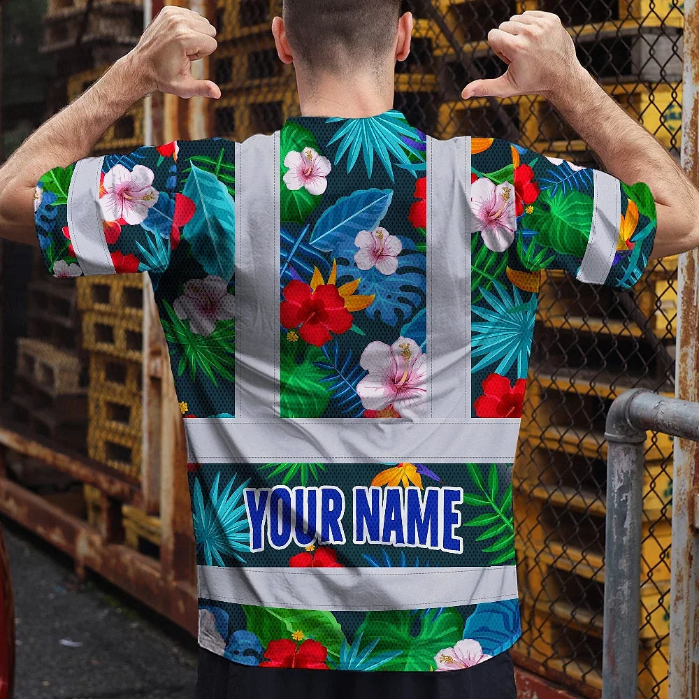 Hi Vis Shirt Reflective Tapes Neon Pink Flowers Custom Name