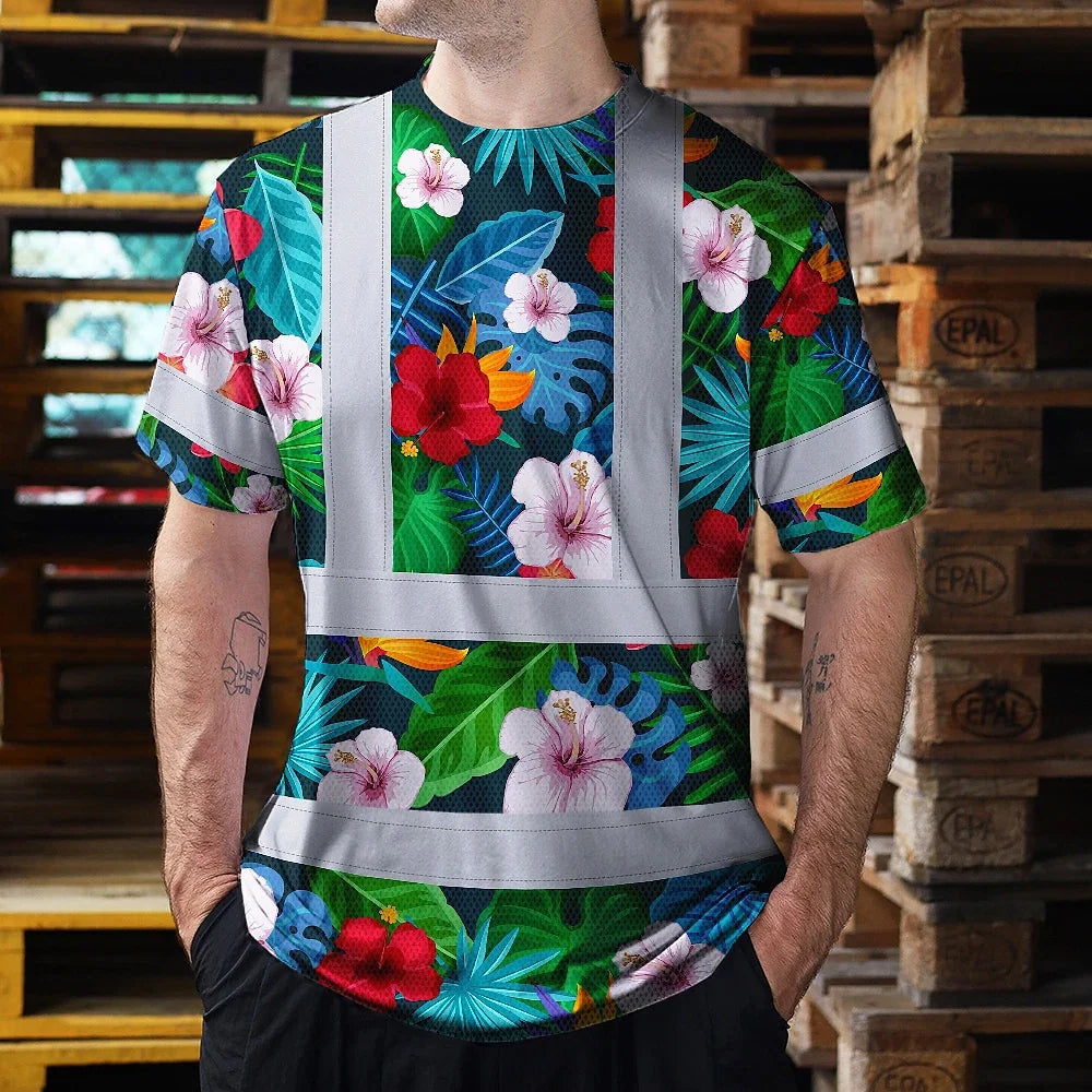 Hi Vis Shirt Reflective Tapes Neon Pink Flowers Custom Name
