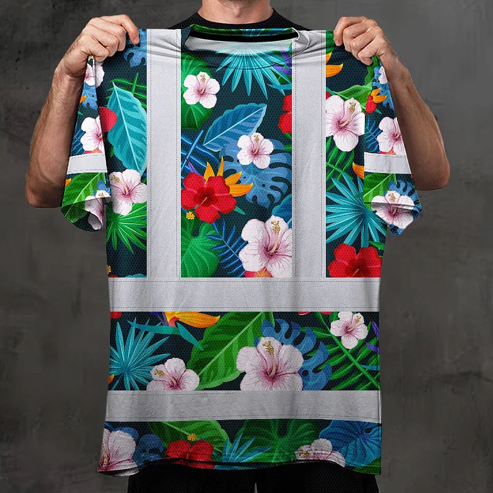 Hi Vis Shirt Reflective Tapes Neon Pink Flowers Custom Name
