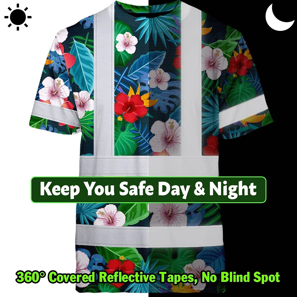 Hi Vis Shirt Reflective Tapes Neon Pink Flowers Custom Name