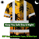 Hi Vis Shirt Reflective Tapes Orange And Black Flowers Custom Name And Logo Safety Workwear For Workers, Truckers, Operators, Company