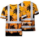Hi Vis Shirt Reflective Tapes Orange And Black Flowers Custom Name And Logo Safety Workwear For Workers, Truckers, Operators, Company