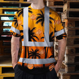Hi Vis Shirt Reflective Tapes Orange And Black Flowers Custom Name And Logo Safety Workwear For Workers, Truckers, Operators, Company