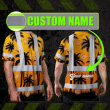 Hi Vis Shirt Reflective Tapes Orange And Black Flowers Custom Name And Logo Safety Workwear For Workers, Truckers, Operators, Company