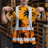Hi Vis Shirt Reflective Tapes Orange And Black Flowers Custom Name And Logo Safety Workwear For Workers, Truckers, Operators, Company