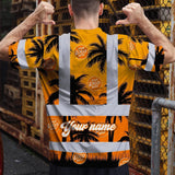 Hi Vis Shirt Reflective Tapes Orange And Black Flowers Custom Name And Logo Safety Workwear For Workers, Truckers, Operators, Company