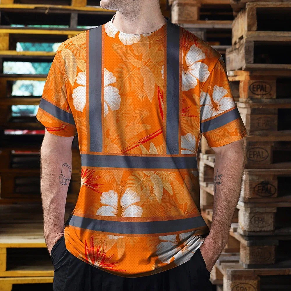 Hi Vis Shirt Reflective Tapes Orange Neon Custom Name Safety Workwear For Workers, Truckers, Operators