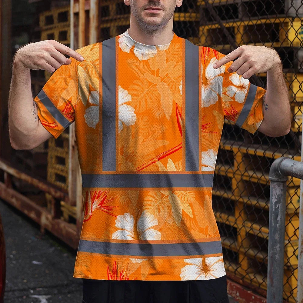 Hi Vis Shirt Reflective Tapes Orange Neon Custom Name Safety Workwear For Workers, Truckers, Operators