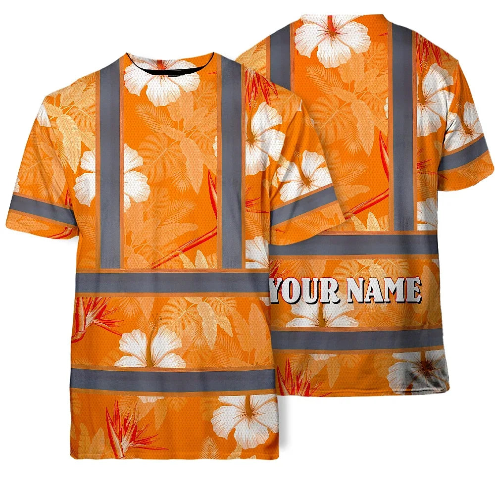 Hi Vis Shirt Reflective Tapes Orange Neon Custom Name Safety Workwear For Workers, Truckers, Operators