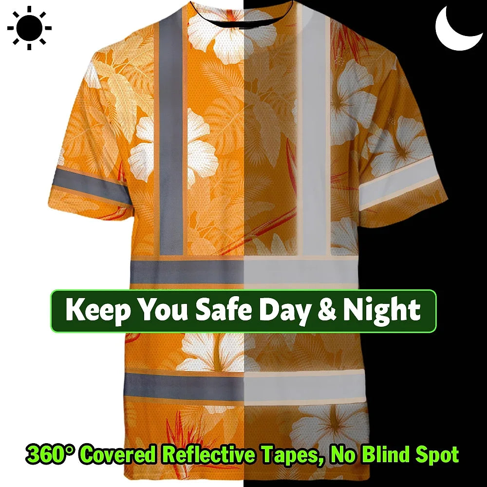 Hi Vis Shirt Reflective Tapes Orange Neon Custom Name Safety Workwear For Workers, Truckers, Operators