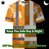 Hi Vis Shirt Reflective Tapes Orange Neon Custom Name Safety Workwear For Workers, Truckers, Operators