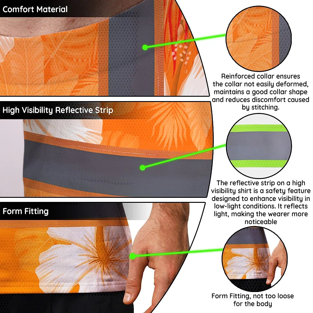 Hi Vis Shirt Reflective Tapes Orange Neon Custom Name Safety Workwear For Workers, Truckers, Operators