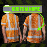 Hi Vis Shirt Reflective Tapes Orange Neon Flowers Custom Name Safety Workwear For Workers, Truckers, Operators