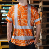 Hi Vis Shirt Reflective Tapes Orange Neon Flowers Custom Name Safety Workwear For Workers, Truckers, Operators